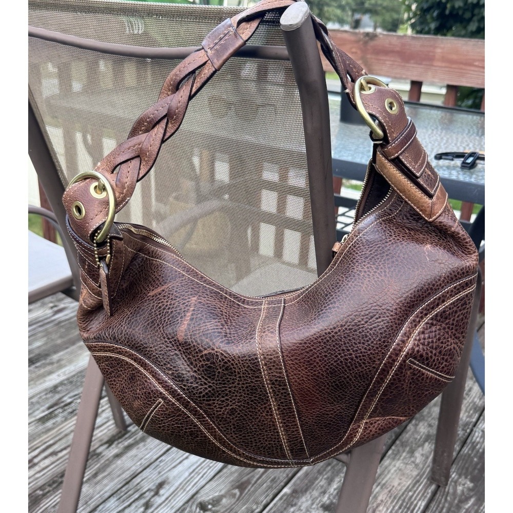 Vintage 2006 Coach Soho Dylan Braided Handle Tan Leather Hobo Shoulder Bag 10044